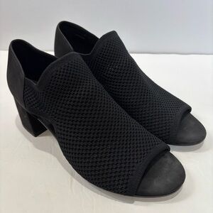 Eileen Fisher Black Ferris Knit Stretchy Open Toe Slip On Block Heel Sandals  9